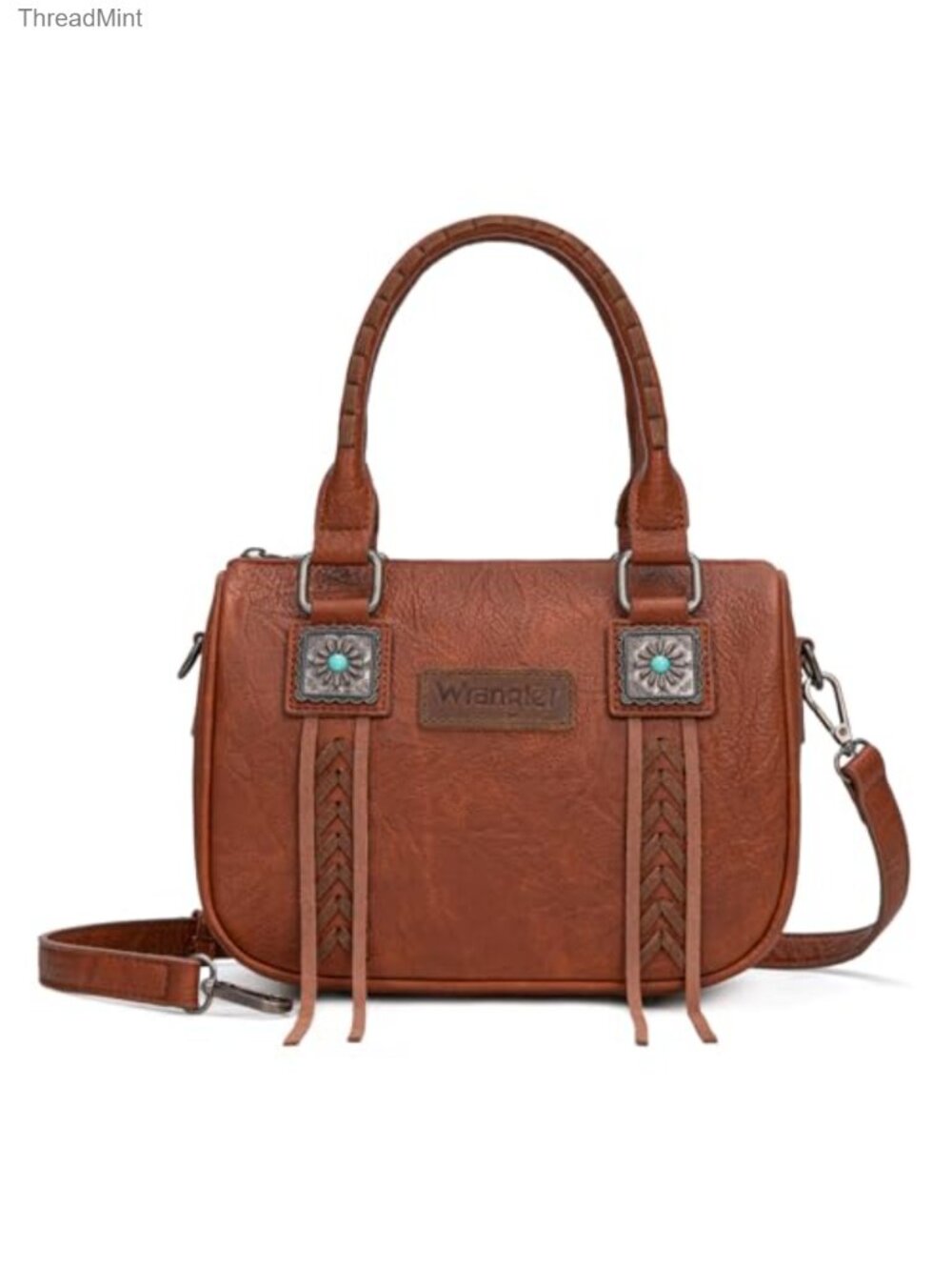 Faux Leather Fringe Satchel Crossbody Bag with Detachable Strap
